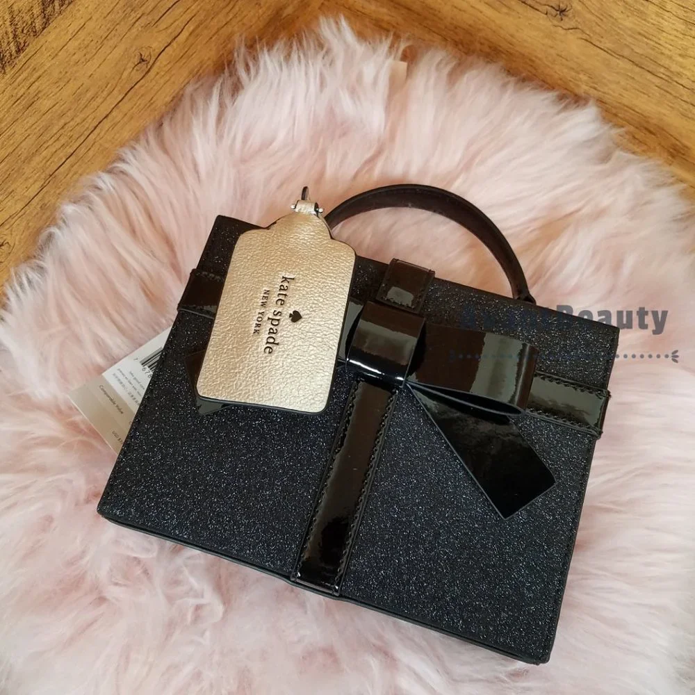 NWT Kate Spade Wrapping Party Gift Box Black Glitter Leather Crossbody Bag
